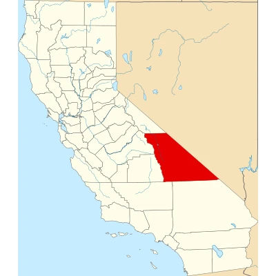 Map of California highlighting Inyo County