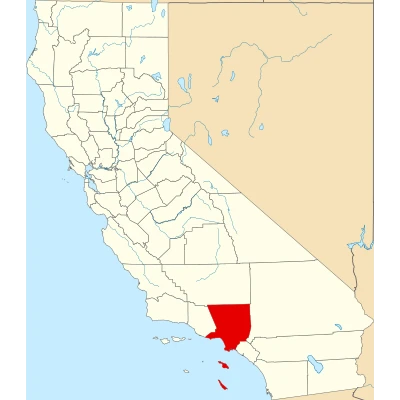 Map of California highlighting Los Angeles County
