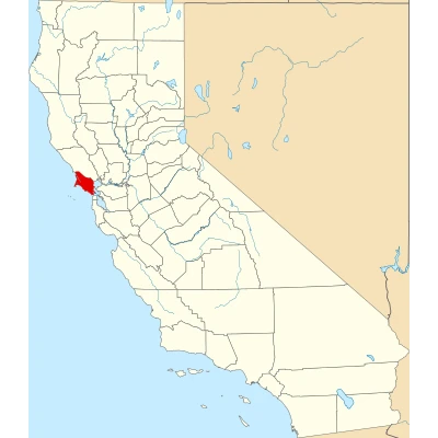 Map of California highlighting Marin County