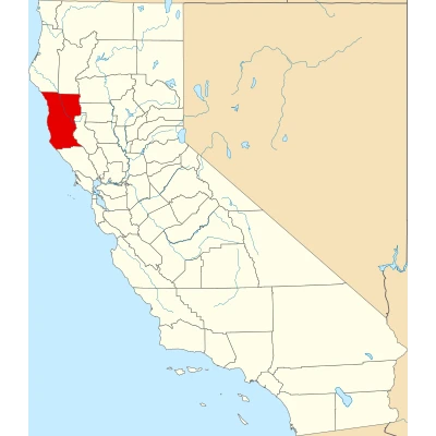 Map of California highlighting Mendocino County