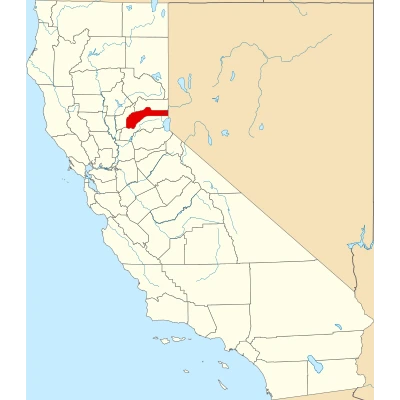 Map of California highlighting Nevada County