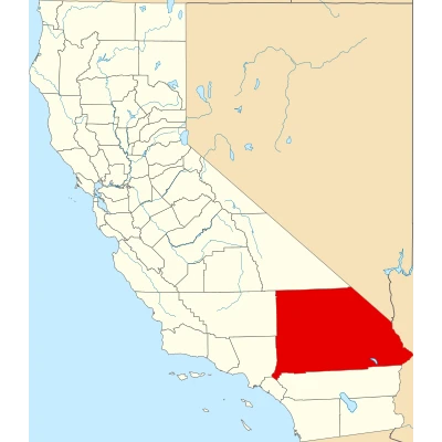 Map of California highlighting San Bernardino County