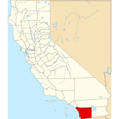 Map of California highlighting San Diego County