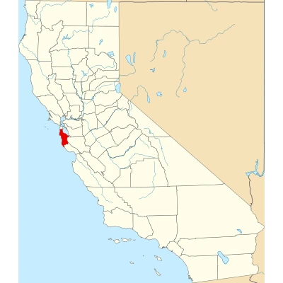 Map of California highlighting San Mateo County