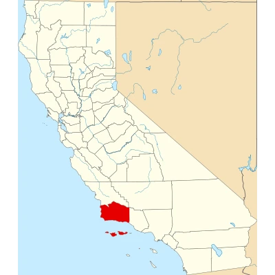 Map of California highlighting Santa Barbara County