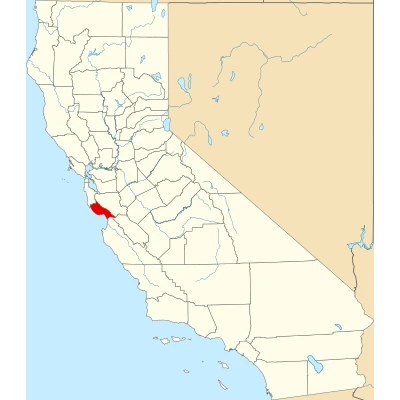 Map of California highlighting Santa Cruz County