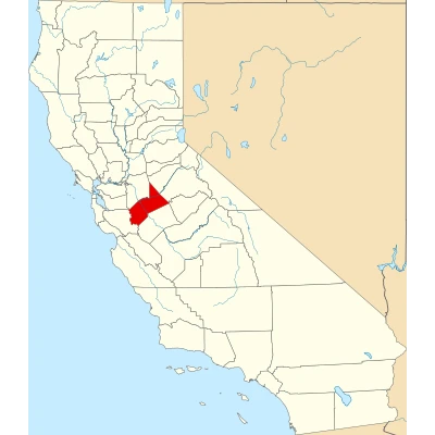 Map of California highlighting Stanislaus County