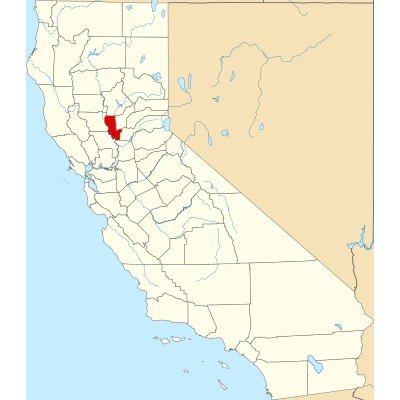 Map of California highlighting Sutter County