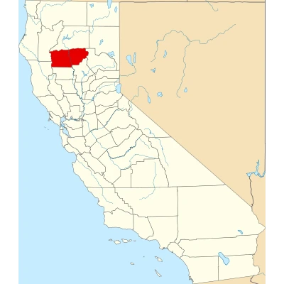 Map of California highlighting Tehama County