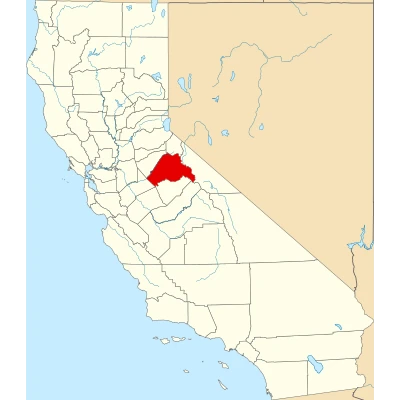 Map of California highlighting Tuolumne County