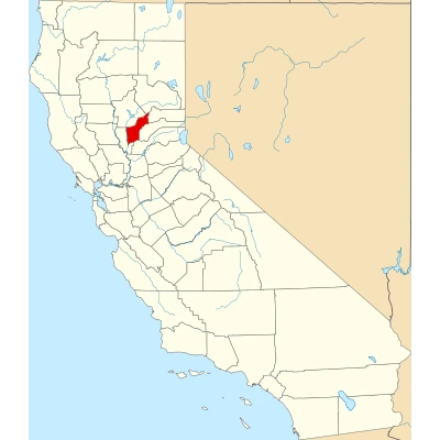 Map of California highlighting Yuba County